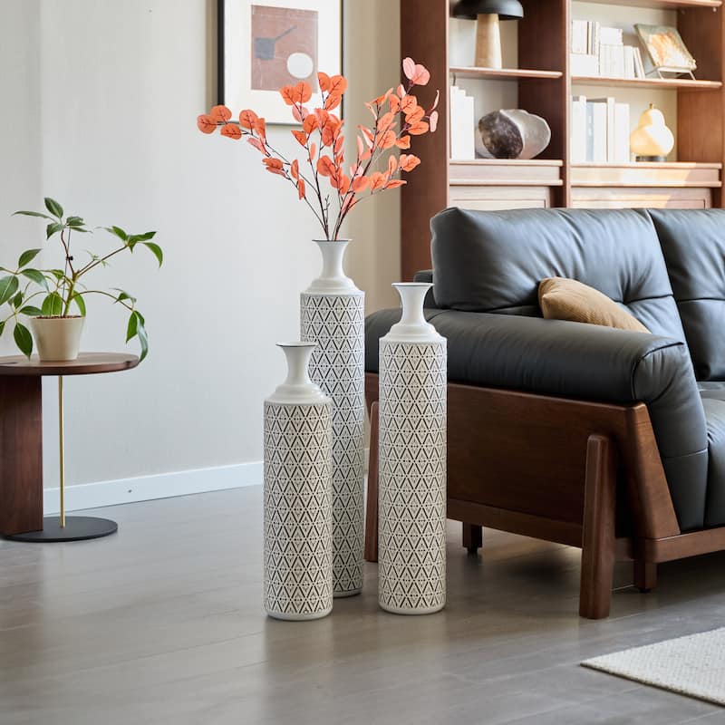 Floor Metal Vases Decorated White Metal vases Set of 3 gorgeous home decoration large glazed metal vases