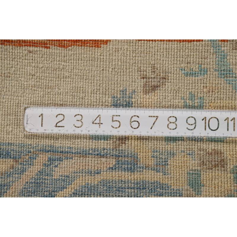 Vegetable Dye Orange Art Deco Turkish Rug Hand-Knotted Wool Carpet - 4'10"x 6'8"