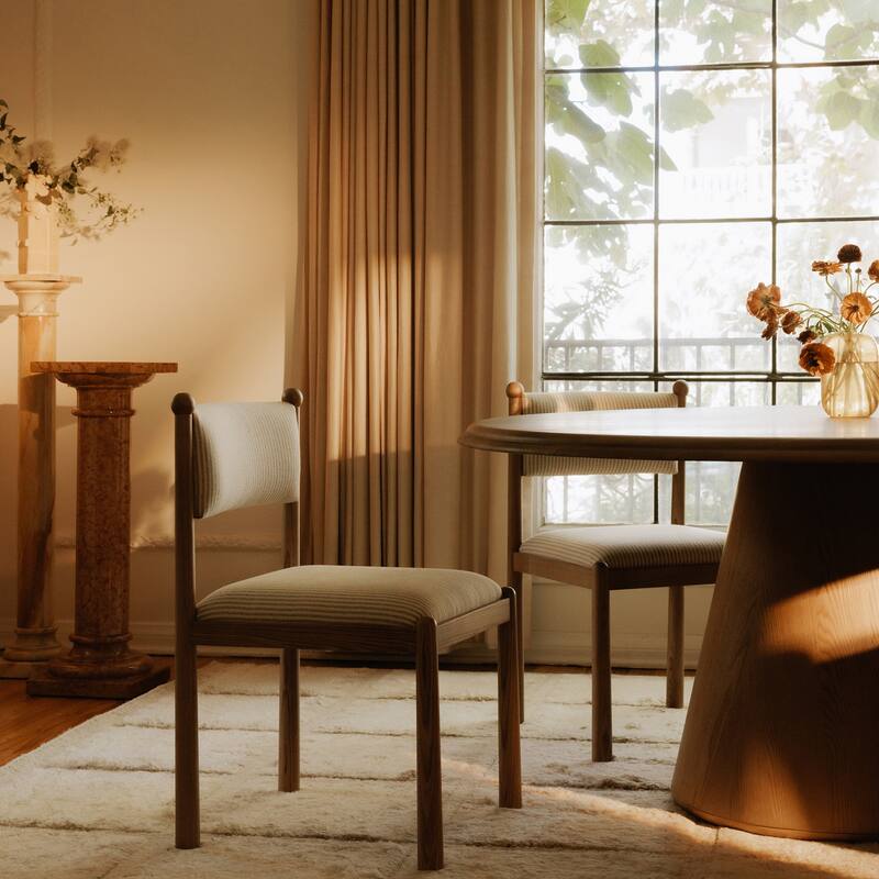 NADAAL STUDIOS Lumiel Round Dining Table for 8, Solid Ash Wood Top & Veneer Base, Black Metal Panel