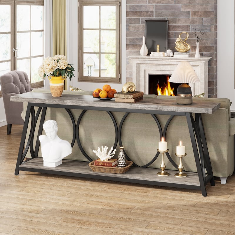 70.9 Inches Extra Long Console Table with 2 Tier Storage Shelf
