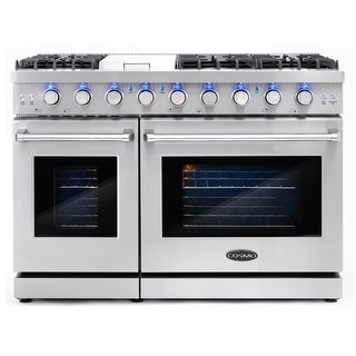 Cosmo 48 in. Double Oven Gas Range with 6 Sealed Burners and 6.8 cu. ft. Cosmo Capacity Convection Main Oven in Stainless Steel