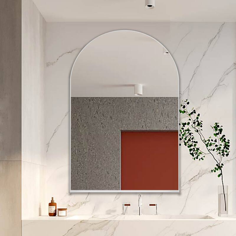 24x36 Inch Arched Bathroom Medicine Cabinet with Mirror, Metal Framed Recessed Wall Cabinet with Mirror