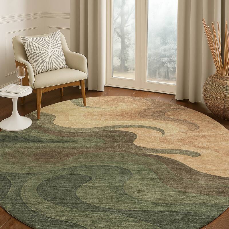 Machine Washable Indoor/ Outdoor Modern Dejuan Chantille Rug