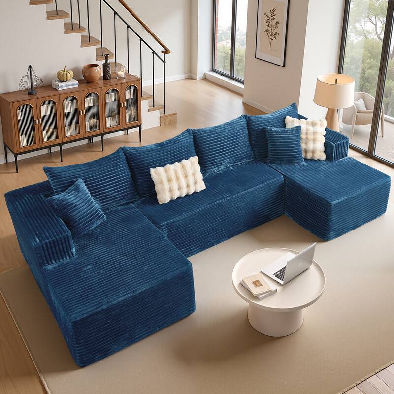 OVIOS 3 Piece Plush Sectional Non-Assembly Indoor Sofa - Blue