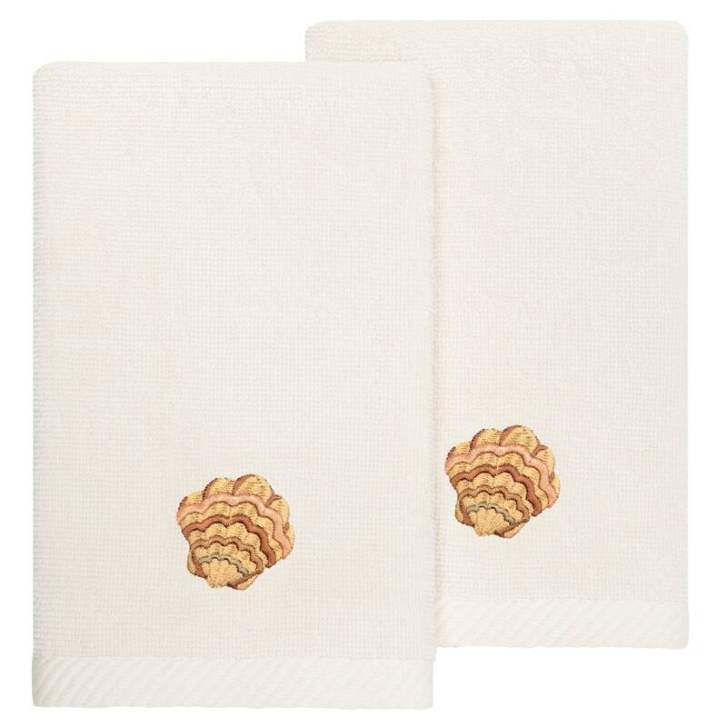 Authentic Hotel and Spa Turkish Cotton Aaron 2PC Embellished Fingertip Towel Set - Beige