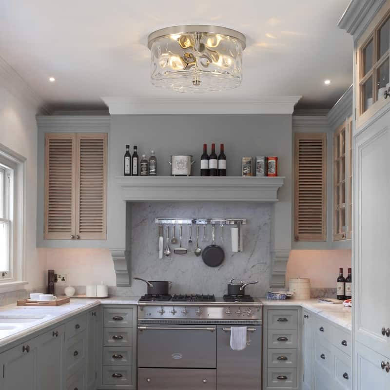 2-Light Flush Mount Ceiling Light with Water Ripple Glass