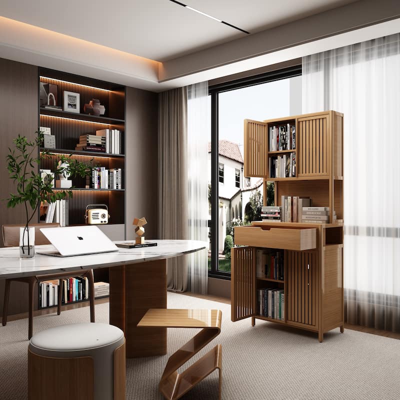 double-door bamboo high-capacity storage cabinet for main living spaces such as dining rooms, bedrooms, and living room