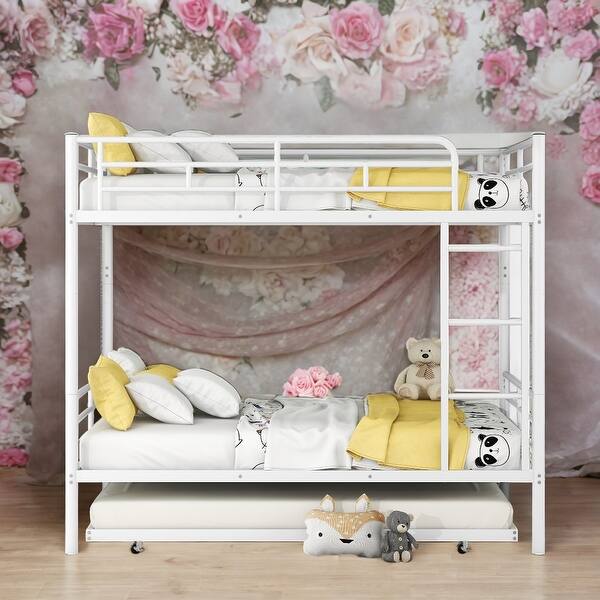 slide 2 of 9, 2 In 1 Full over Full Metal Bunk Bed With Trundle,Save Space