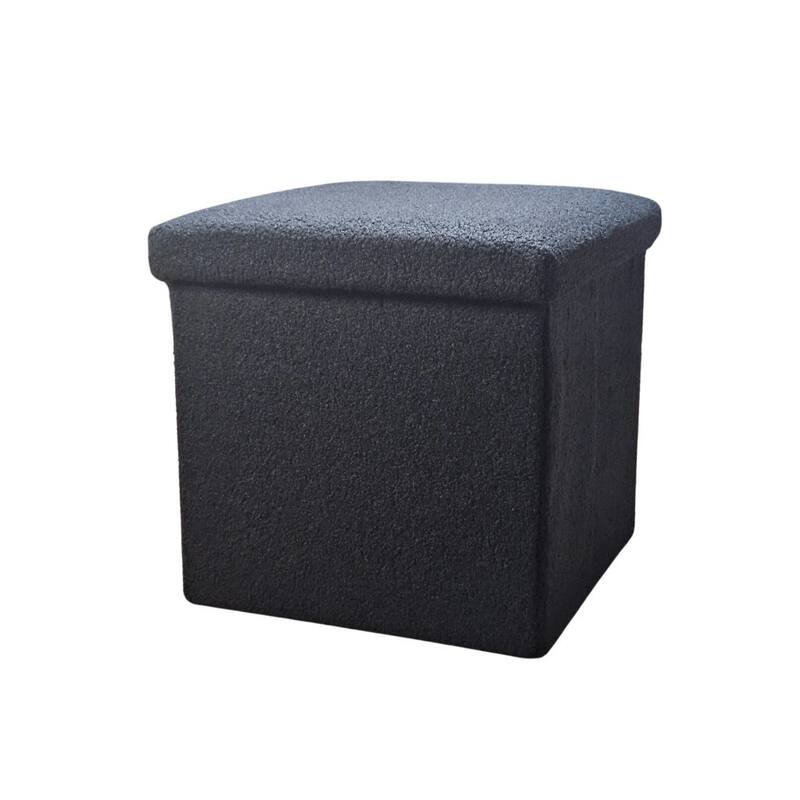 HomeRoots 15" White Boucle Cube Storage Ottoman