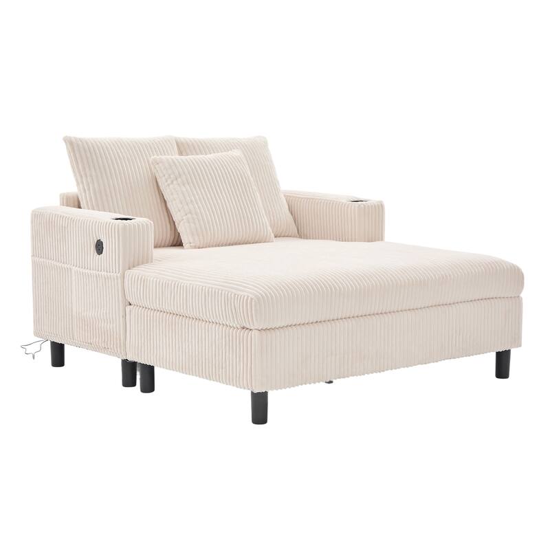 GDFStudio - Corduroy Recliner Sofa with USB Charging, RGB LED Light Strip - Suitable for Living Room and Bedroom