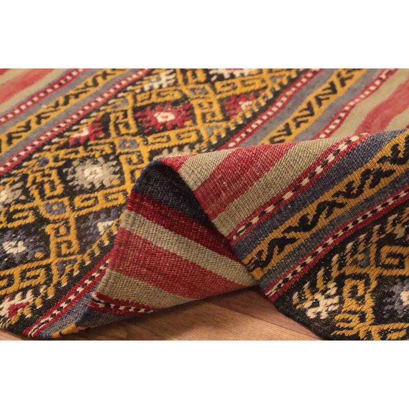 Hand Woven Oriental 100% Wool Carpet Southwestern Tribal Multi-Colored Kilim Area Rug - 9' 4'' X 5' 6''
