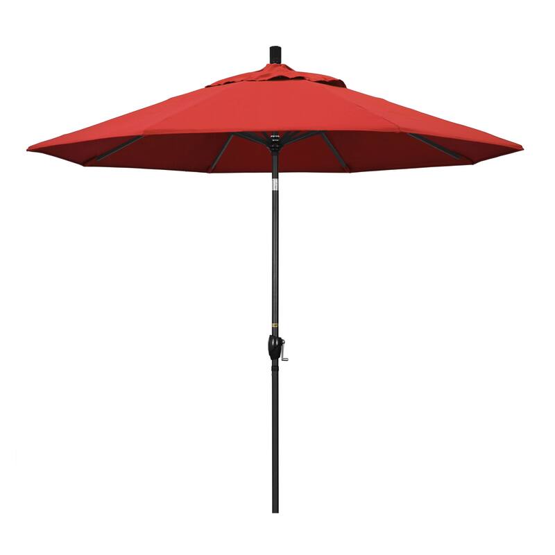 California Umbrella 9' Rd. Crank Lift Push Button Tilt Aluminum Aluminum Patio Umbrella, Black Finish, Olefin Fabric - Red