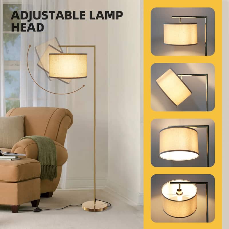61 in Modern Floor lamp Corner Pole Lamp, Tall Lamp with Drum Shade - Gold
