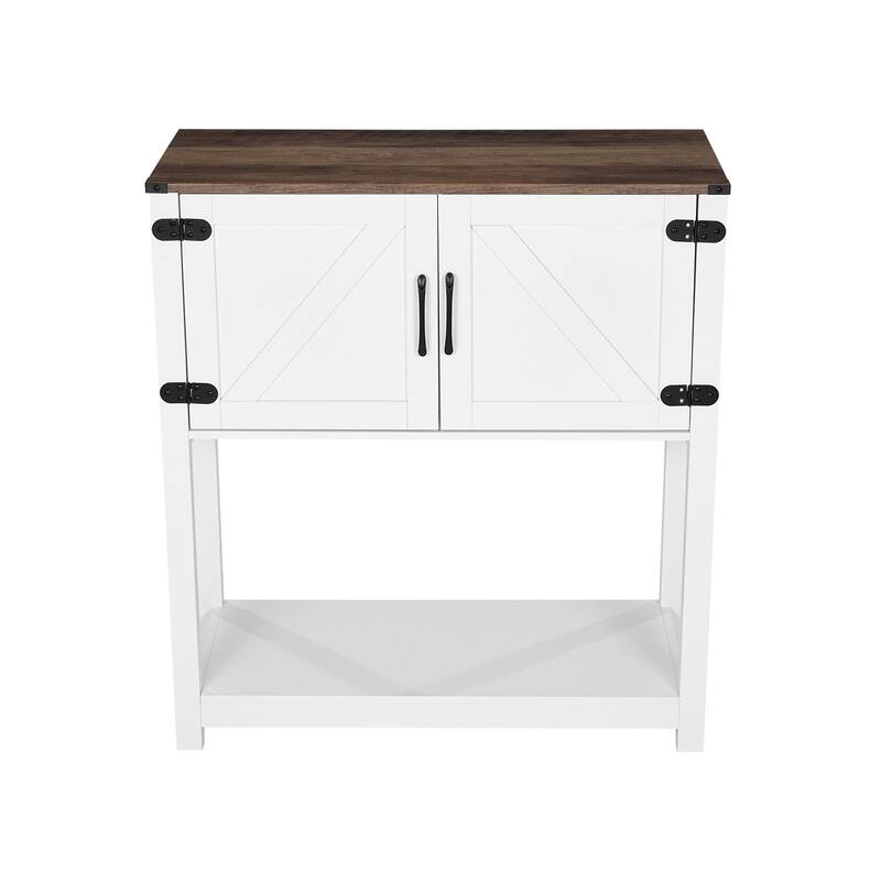 3-Tier White Bar Cabinet with Magnet Doors and Bottom Open Storage Shelves Ideal for Coffee Machine or Toaster