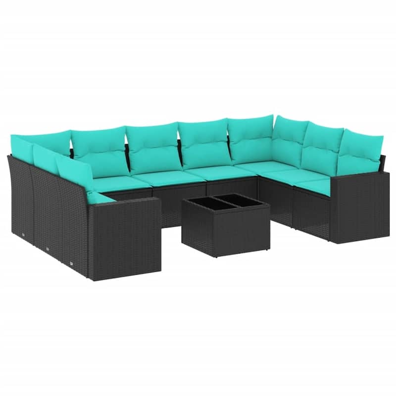 vidaXL 9/10 Piece Patio Sofa Set with Cushions Black Poly Rattan - 24.4" x 24.4" x 27.2"