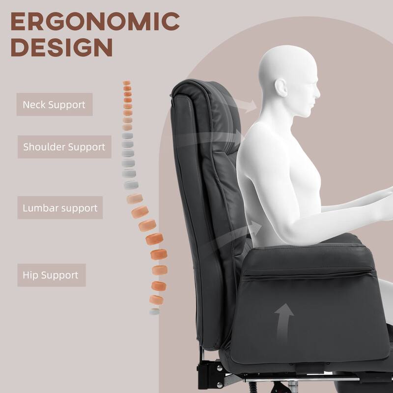 Executive PU Leather Office Chair with Footrest, Ergonomic Reclining Desk Chair, and Swivel Wheels
