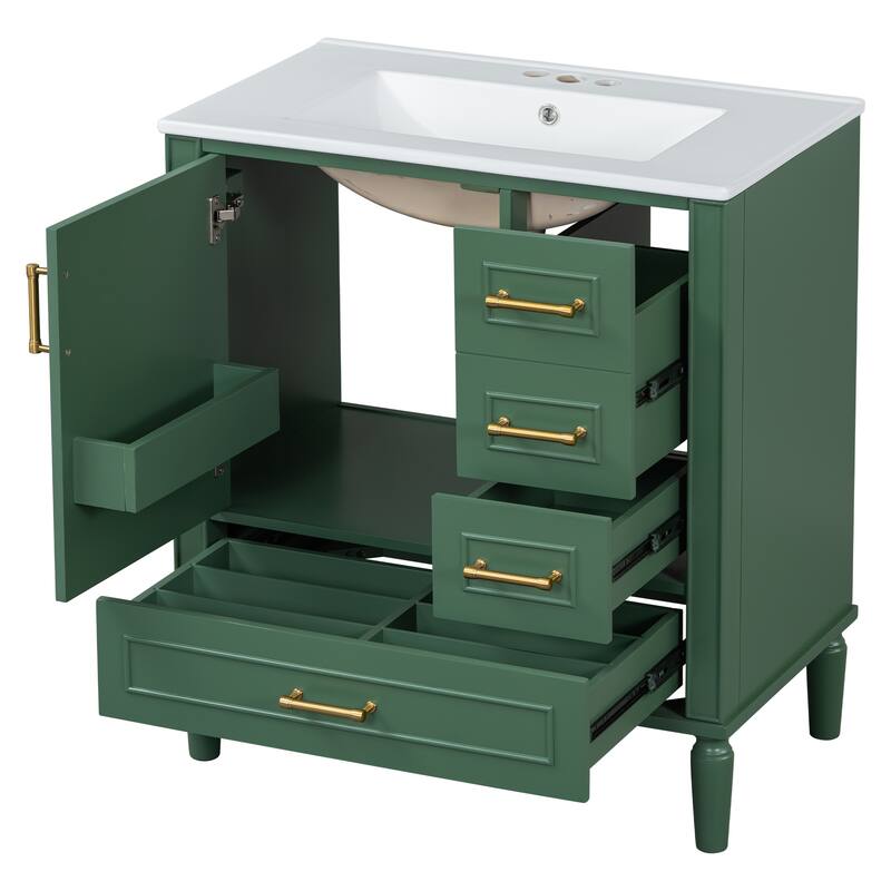 30" Bathroom Vanity with Ceramic Sink Combo, Soft-Close Door Bathroom Storage Cabinet with 3 Drawers