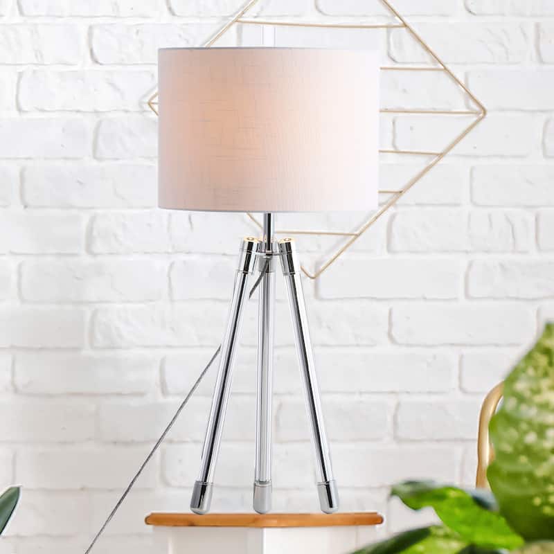 Wyman 30.5" Surveyor's Tripod Crystal/Metal LED Table Lamp, Chrome/Clear by JONATHAN Y