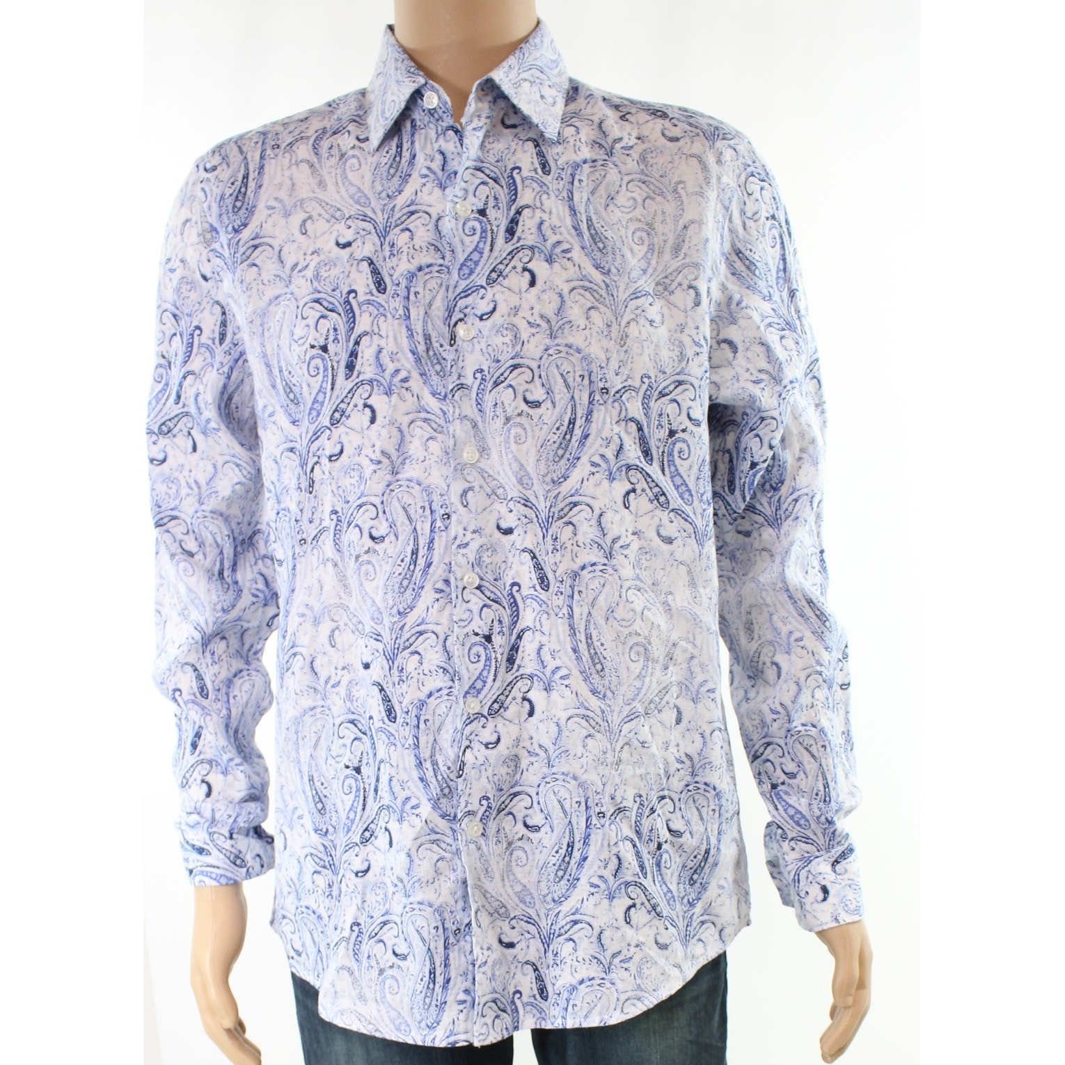 Tasso Elba Mens Paisley Print Button Down Shirt Blues