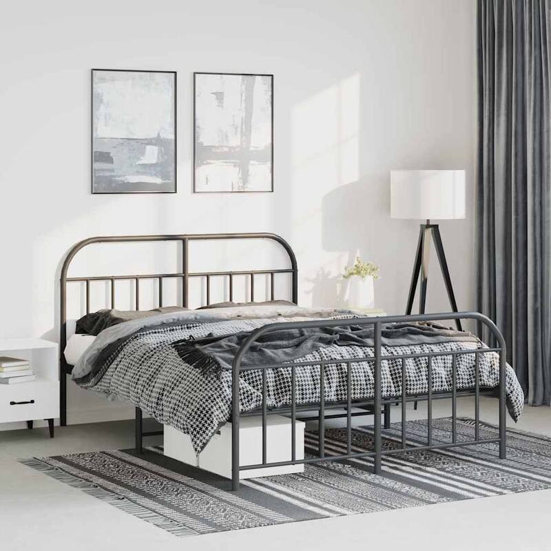 vidaXL 12 Inches Metal Bed Frame No Mattress - Black 1/81.5" x 61.4" x 39.4"