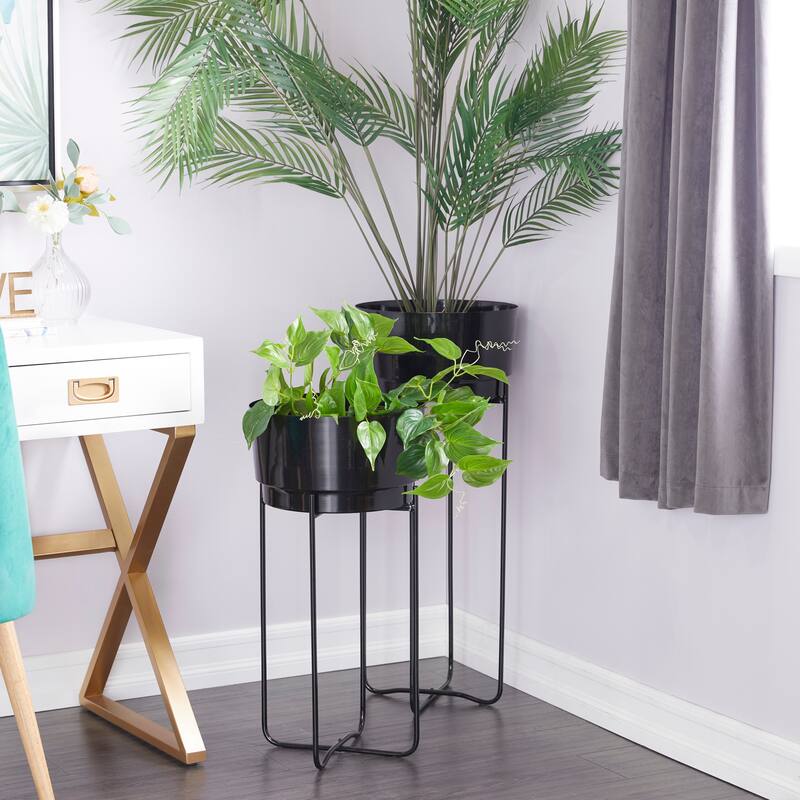 CosmoLiving by Cosmopolitan Metal Contemporary Planter (Set of 2) - S/2 31", 25"H - Black