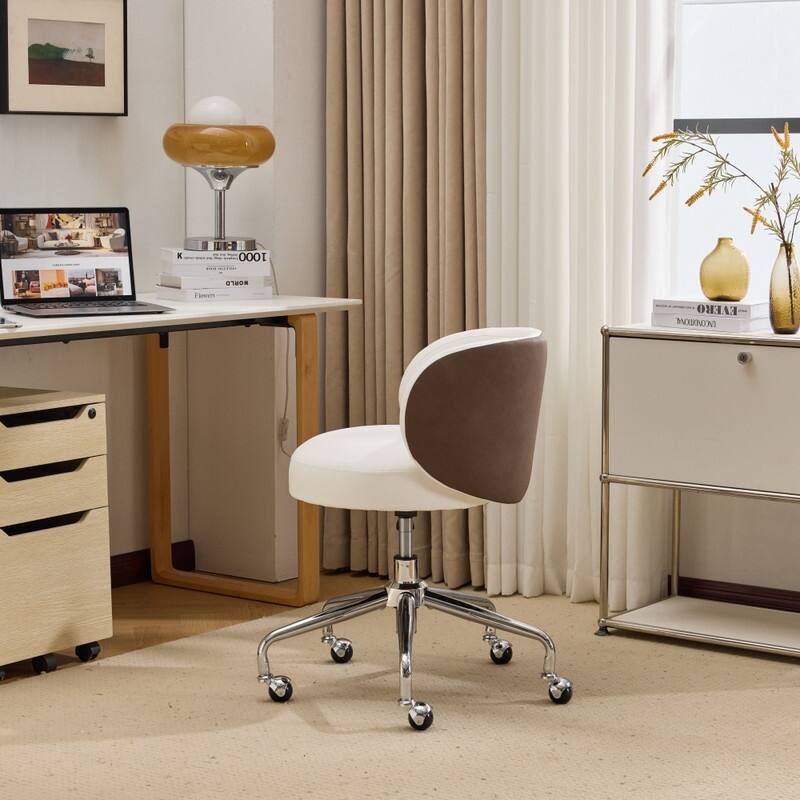 Modern PU Swivel Chair Armless Adjustable Rolling Office Desk Chair with Wheels and Backrest Support - N/A