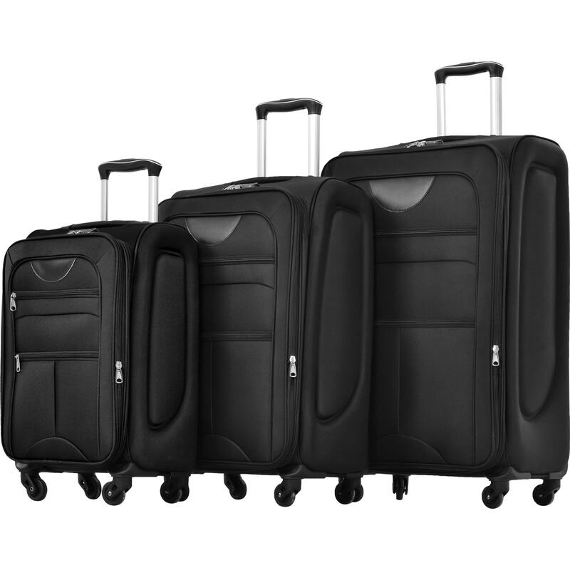 Merax 3 Piece Set Softside Luggage Sets with Spinner Wheels, Expandable Softshell Suitcase Set with Telescopic Handle