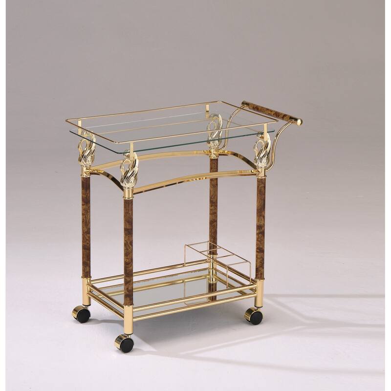 Helmut Clear Glass & Gold Plated Finish Serving Cart(no include stool)