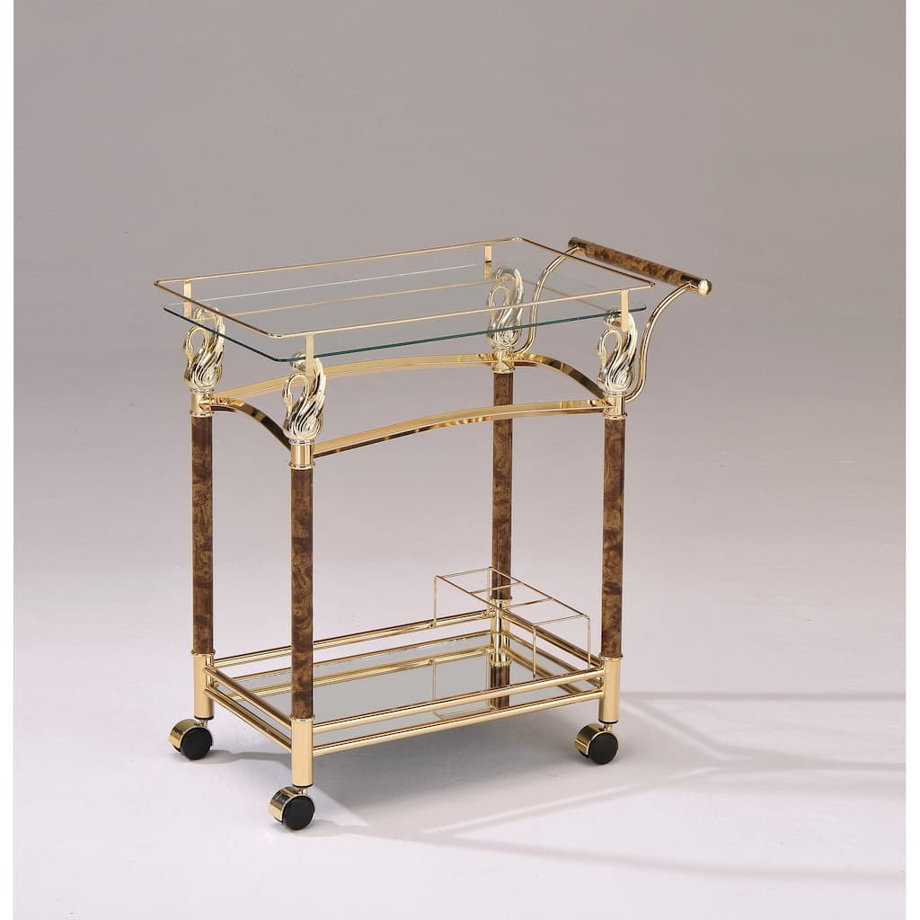 Helmut Clear Glass & Gold Plated Finish Serving cart