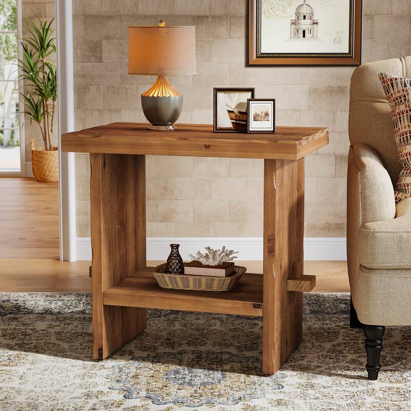 23.62" Solid Wood Farmhouse End Table with Storage