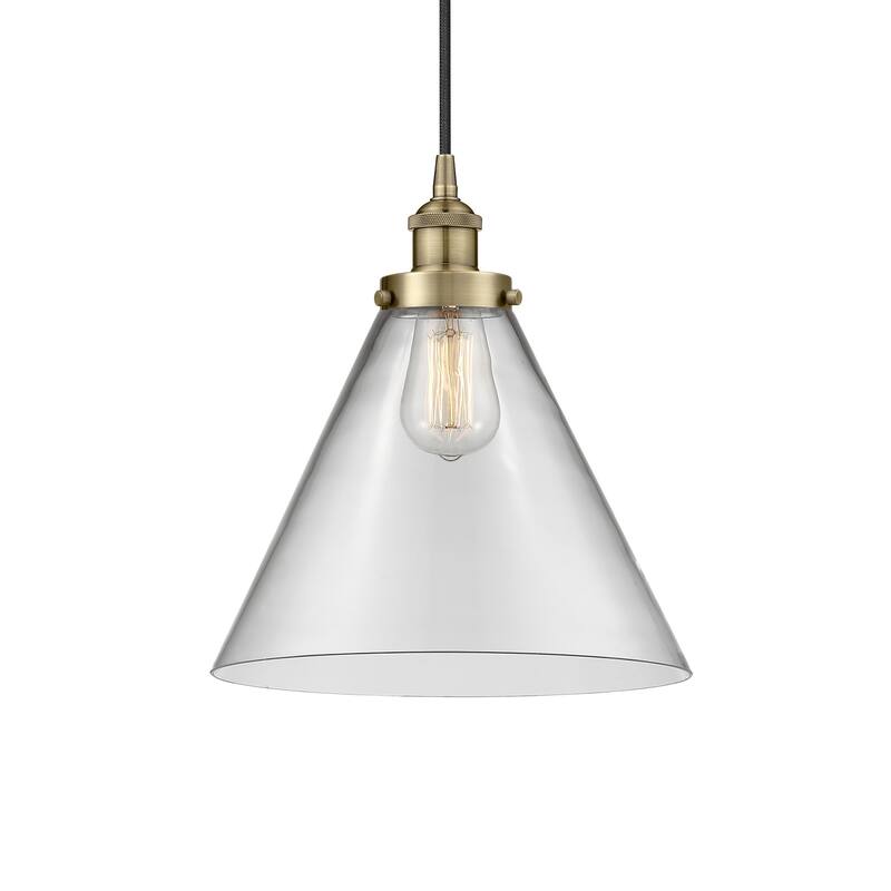 Innovations Lighting 616-1PH-15-12-L Cone Pendant Cone 12" Wide - Antique Brass / Clear