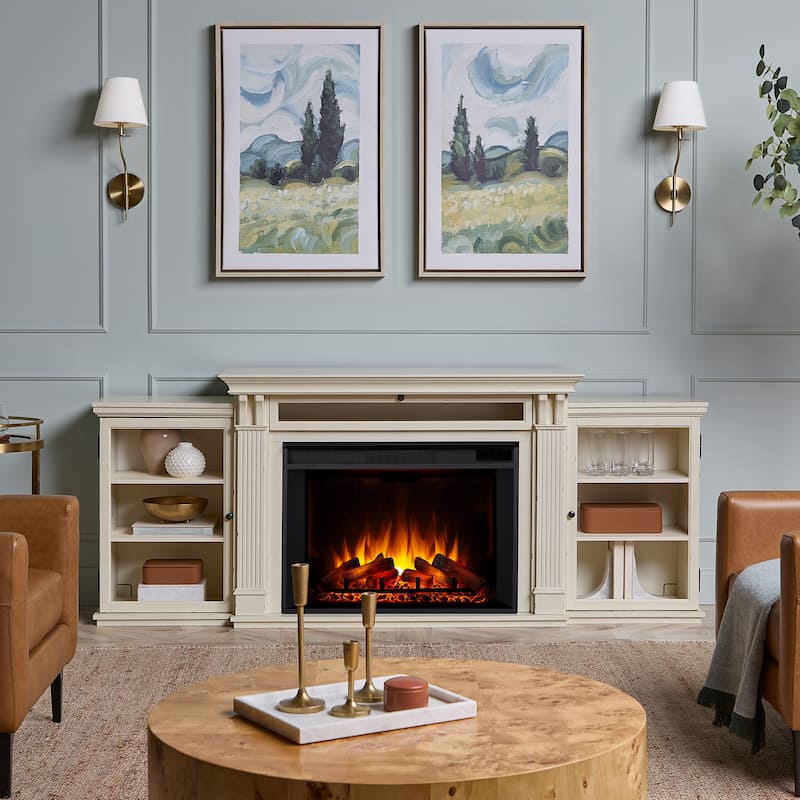 Tracey 84" TV Stand Electric Fireplace by Real Flame - Off White