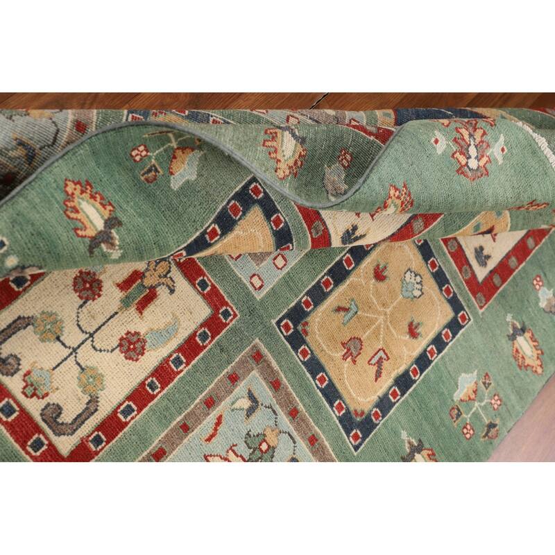 Green Traditional Kazak Oriental Area Rug Handmade Wool Carpet - 3'11" x 6'0"