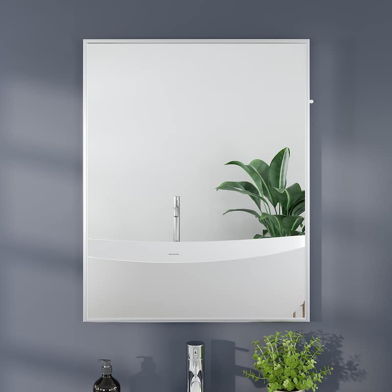 Eviva Vista 24" x 30" Rectangular Brushed Nickel Metal Framed Mirror - Brushed Nickel
