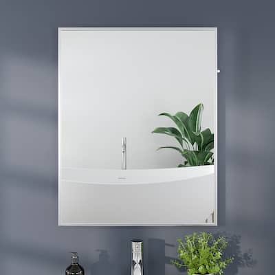 Eviva Sax 24" x 30" Rectangular Brushed Nickel Metal Framed Mirror - Brushed Nickel