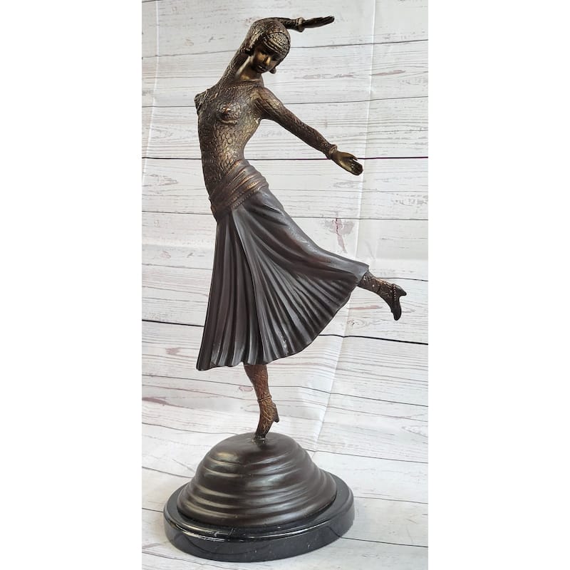 Art Deco Russian Dancer Girl Chiparus Bronze Statue Sculpture Decor Marble Base