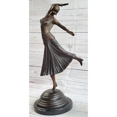 Art Deco Russian Dancer Girl Chiparus Bronze Statue Sculpture Decor Marble Base