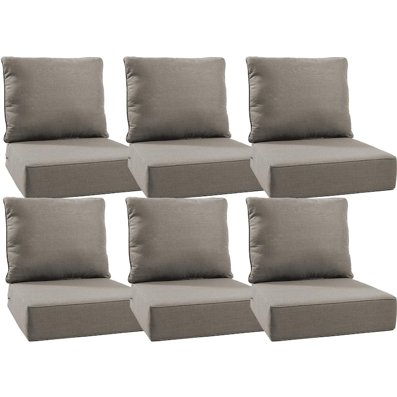 Gymojoy 24"x24"x6" Thick Cushions & Pillows Set - Deep Seat Indoor/Outdoor Water & Fade Resistant - Grey - Six Sets
