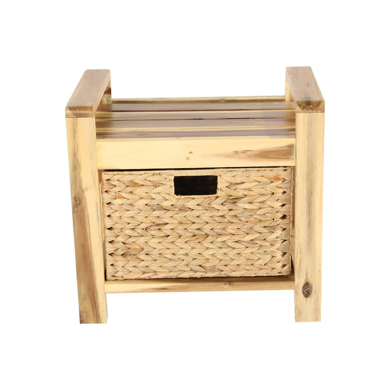 M4H Brae Solid Wood Natural Water Hyacinth Basket Storage Ottoman - Light Brown