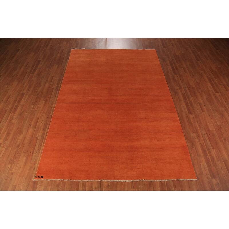 Gabbeh Oriental Area Rug Hand-Knotted Orange Wool Carpet - 6'5" x 9'6"