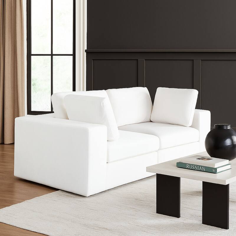 Lipi 2pc Modular Sofa Set, Mist White, 82 Inch Solid Wood Frame