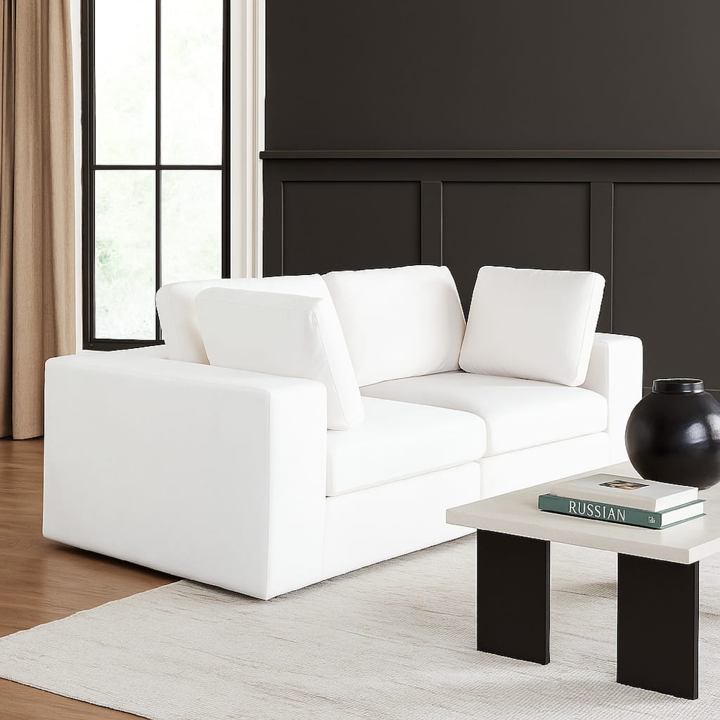 Lipi 2pc Modular Sofa Set, Mist White, 82 Inch Solid Wood Frame