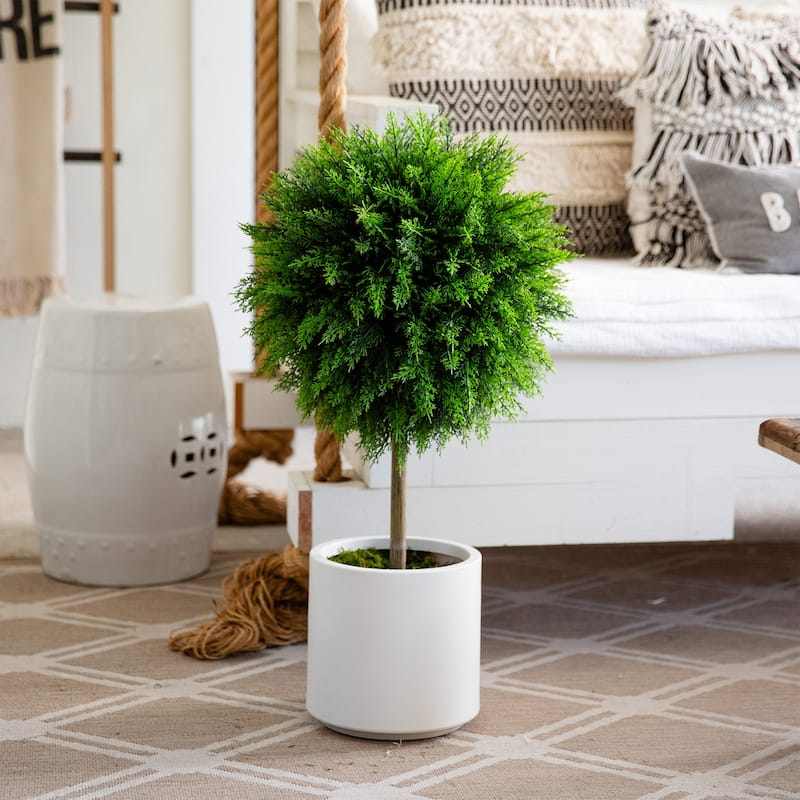 Cedar Ball Topiary Artificial Outdoor Potted Tree - 2.5' - Green