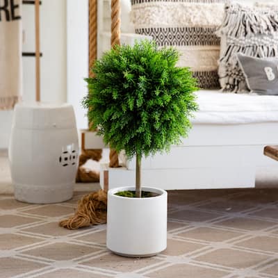 Cedar Ball Topiary Artificial Outdoor Potted Tree - 2.5' - Green
