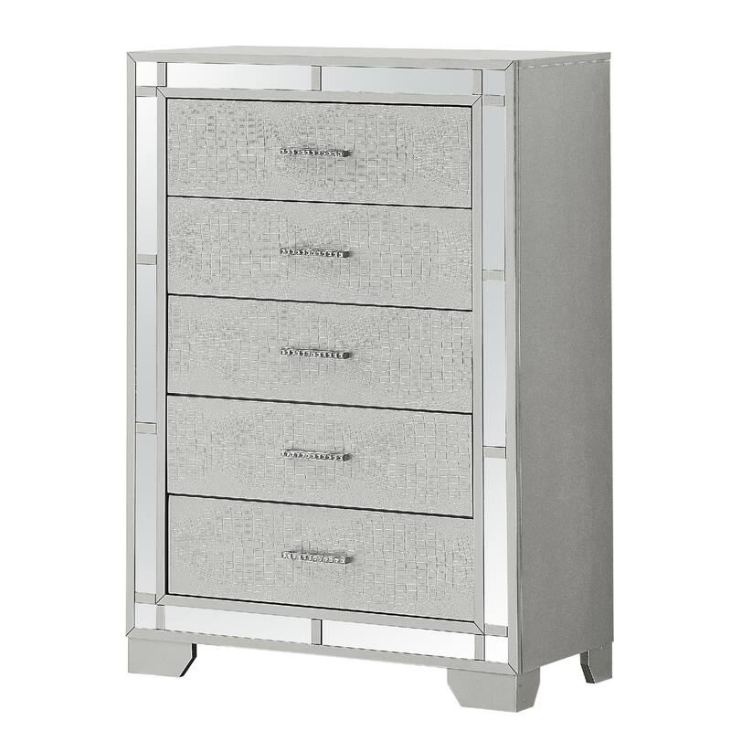 5-Drawer Wooden Bedroom Chest - 49" - Silver Champagne