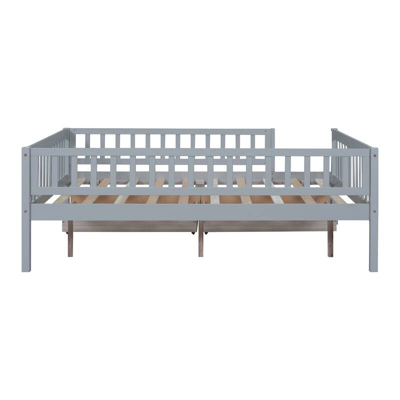 Full Size Daybed with Two Drawers, Gray, Space-Saving, Multi-Functional