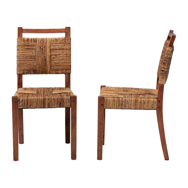 Chabela Handwoven Seagrass Dining Chair Set of 2- Solid Mango Wood Frame with Woven Seat and Backrest, Brown
