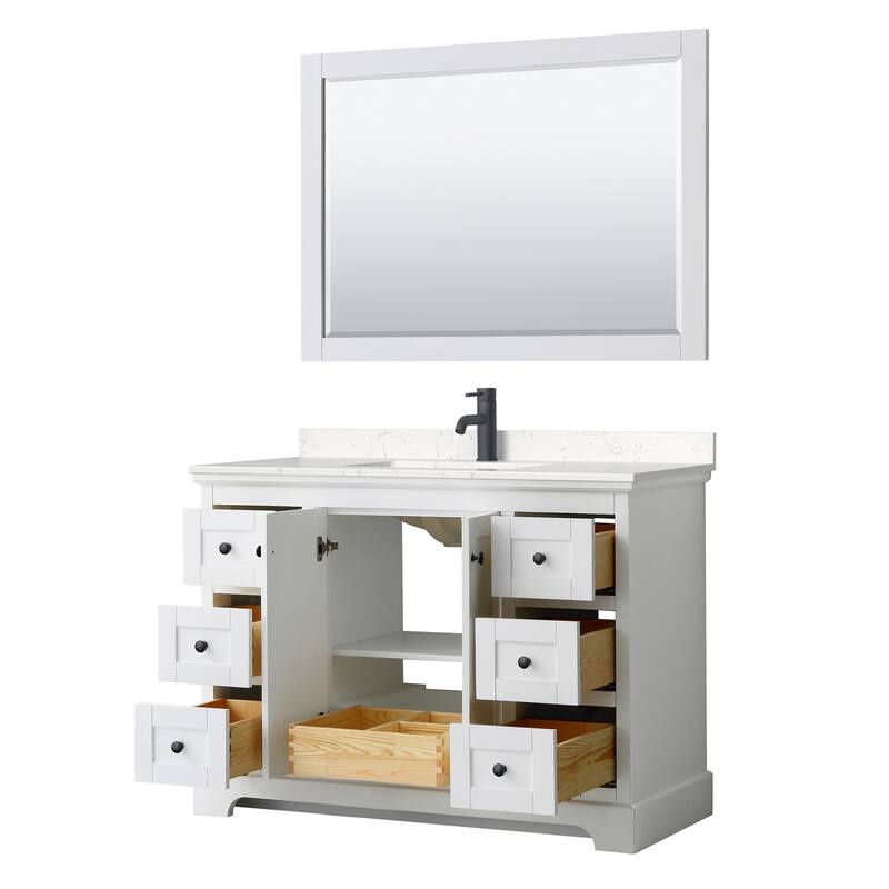 Avery 48 Inch Single Vanity, Cultured Marble Top, 46 Inch Mirror