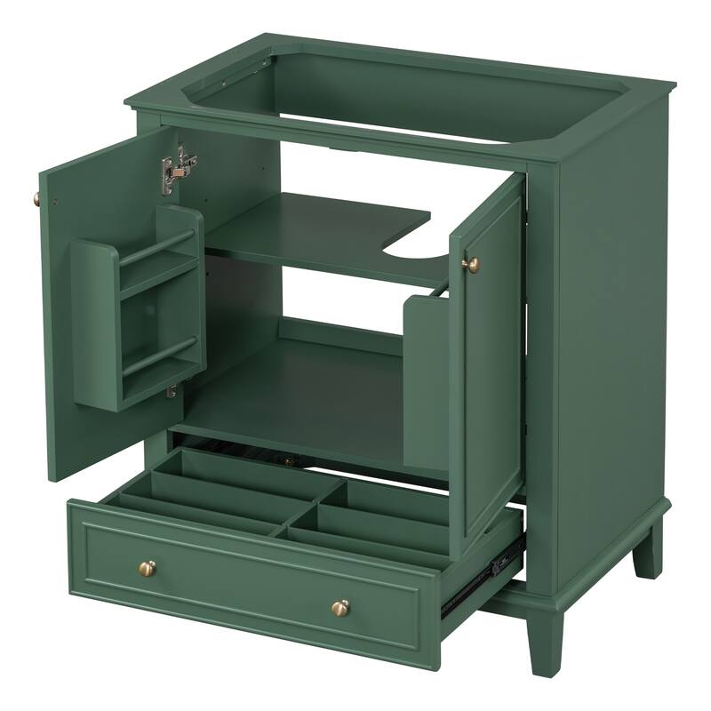 GDFStudio - Avalon 30-Inch Bathroom Vanity Base Cabinet, Multi-functional Cabinet, Solid Wood & MDF Board, Painted Finish - Dark Green - 30"