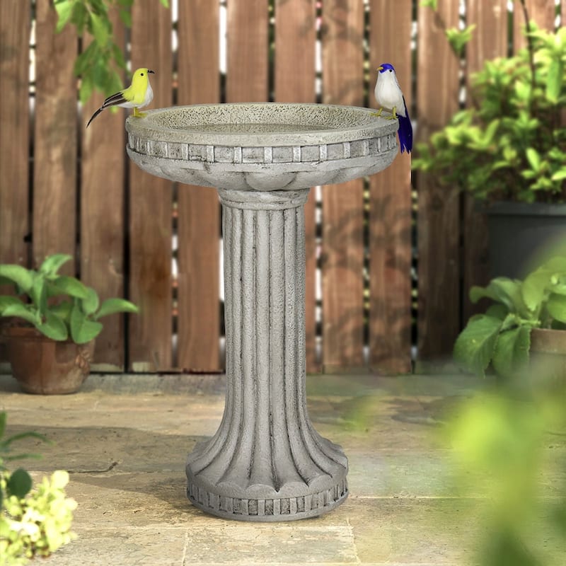24" H Outdoor Concrete Bird Bath - Perfect for Adding Interest to Garden, Patio, Backyard, Porch and Deck